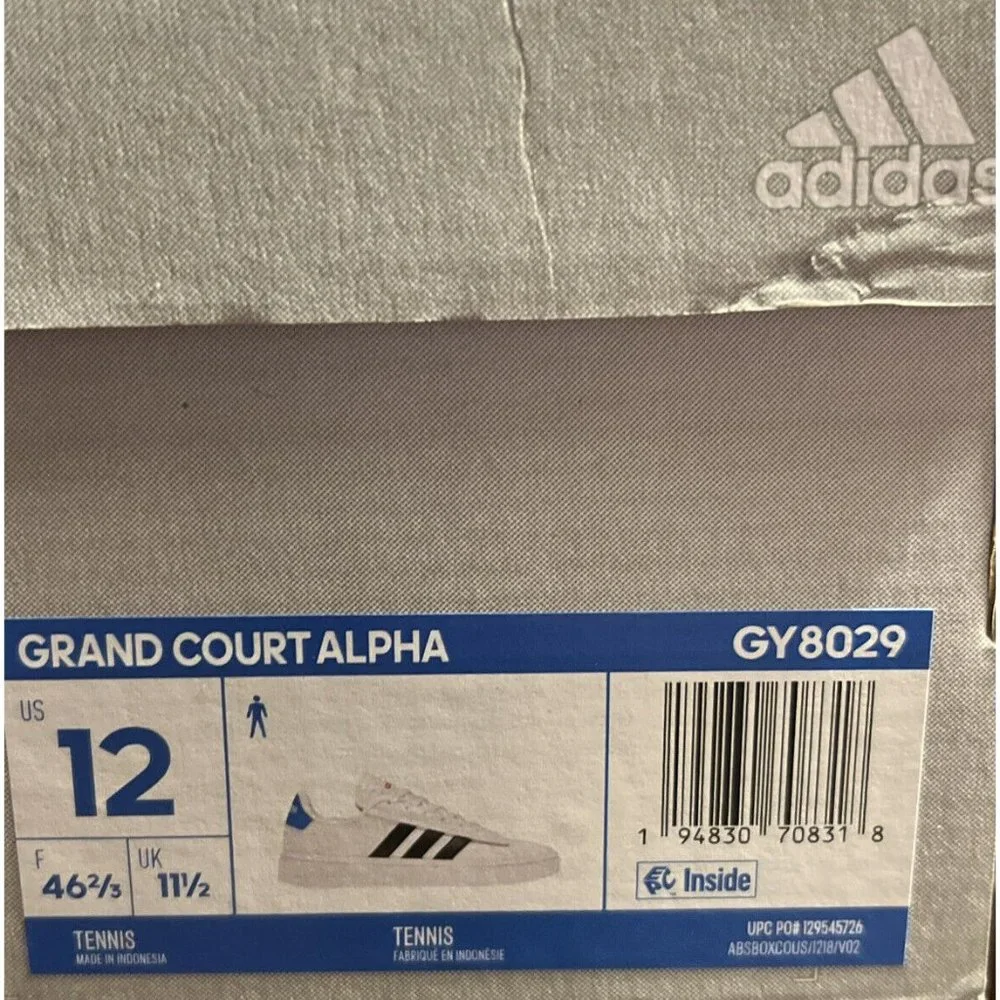 New In Box adidas Men's Grand Court‎ Alpha Tennis Shoe GY8029 White Size 12